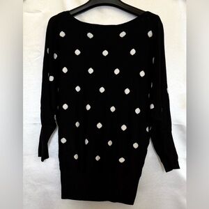 White House Black Market Black Sweater with White Dots.